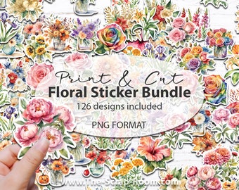 Bloemenstickers afdrukken en snijden afdrukbare stickers bloemensticker ongewenste dagboeksticker bundel plakboeksticker, kieskeurig knippen, png, kortstondig