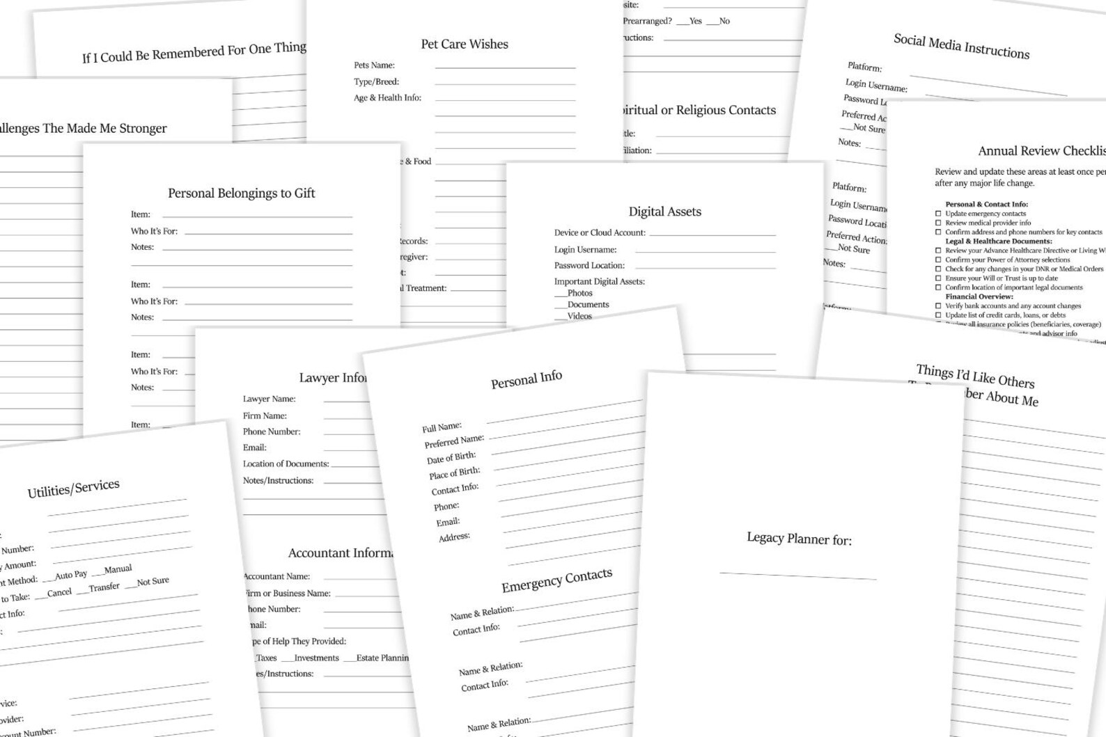 End of Life Printable Planner Bundle Legacy Planning Workbook Funeral ...