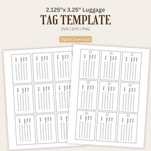 Luggage Tag Template Travel Tag Template Bag Tag Suitcase Tag Printable Luggage Tag Blank Travel Tag DIY Bag Tags 2.125x3.25"