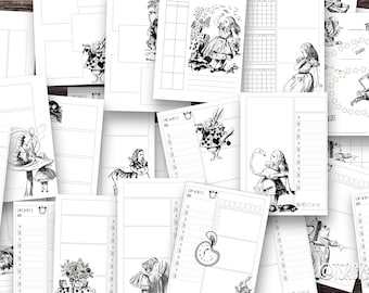 Insertos para agenda imprimibles de Alicia en el País de las Maravillas Serie de agendas Doodle Insertos para agenda de Alicia Paquete de agendas Agenda digital Agenda impresa