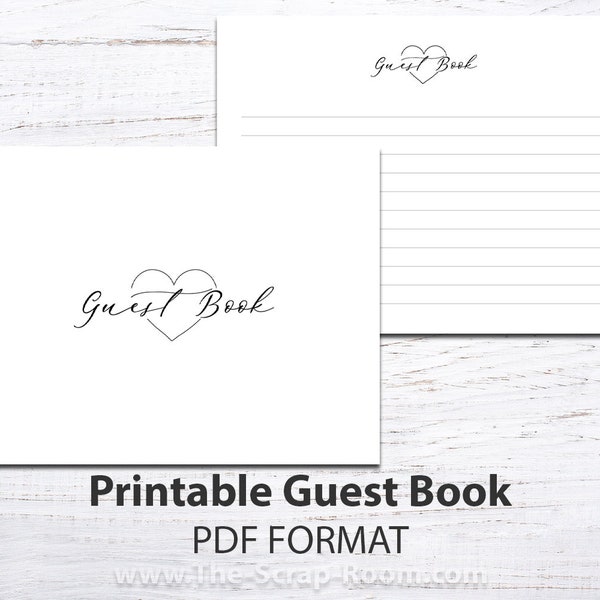 Printable Guest Book, guest book pages, wedding guest book, wedding shower, family reunion, memorial, funeral, lay flat, heart, landscape