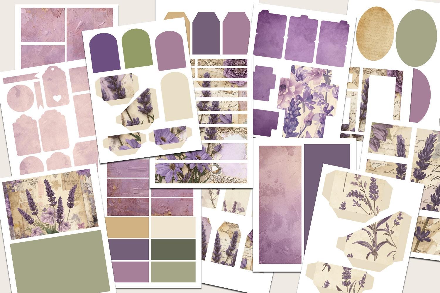 Lavender Junk Journal Kit Printable Purple Floral Ephemera Cottagecore ...