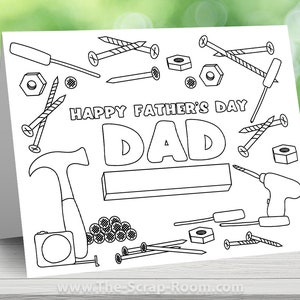 Carte à colorier imprimable - carte outil fête des pères pour carte imprimable papa, carte pour père, cadeau pour papa, cadeau pour lui, cadeau fête des pères