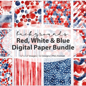 Rot, Weiß und Blau Aquarell digitales Papier Pack Aquarellpapier bedruckbares Papier Digitale Hintergründe Scrapbook Papier Texturen