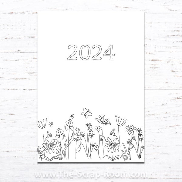 2024 Printable Planner or Journal Cover Page / insert  - Floral 2024 Cover page - Adult Coloring Book style journal cover