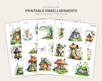 Cottagecore stickers Printable junk journal ephemera sticker bundle scrapbooking fussy cut instant download cottage core Spring Fairy Garden