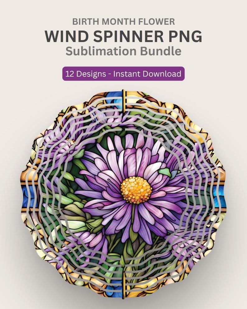Flower Wind Spinner PNG Bundle Stained Glass Sublimation Designs Floral ...