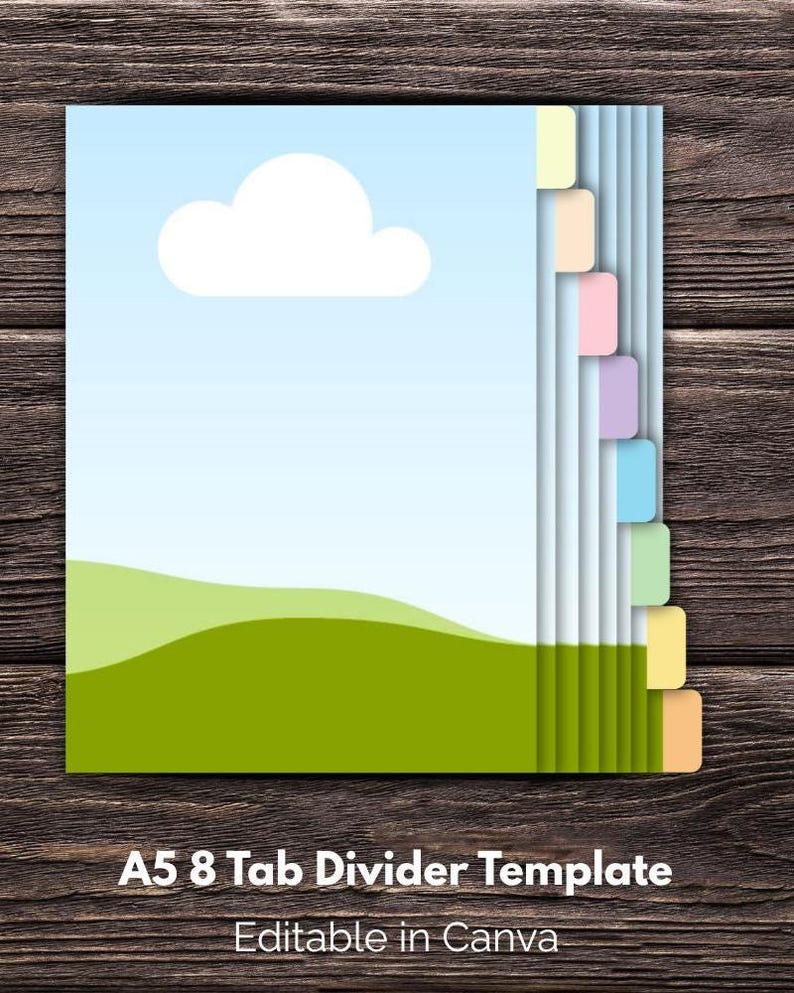 A5 Divider Template 8 Tab Digital Dividers Print & Cut Template ...