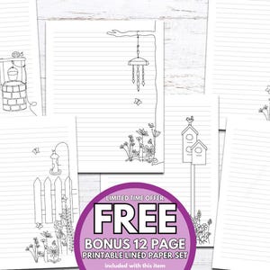 Carta a righe stampabile con scarabocchi di fiori da cortile College e Wide Ruled inclusi 6 diversi design di carta a righe digitali 12 design gratuiti