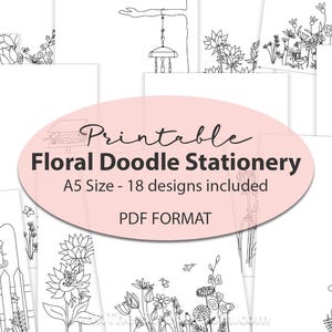 Carta da lettere floreale stampabile in formato A5 con 18 disegni digitali di carta floreale con illustrazioni floreali da colorare su carta floreale per raccoglitori A5