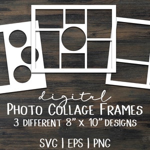 Conjunto de marcos SVG de 8" x 10" para collage de fotos, trío de marcos de fotos digitales para imágenes con paspartú, decoración de pared, arte de pared, enmarcado de fotos