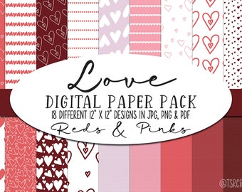 Digital Paper / Backgrounds Kit - Salmon, Pinks and Reds - Hearts Digital Paper Pack