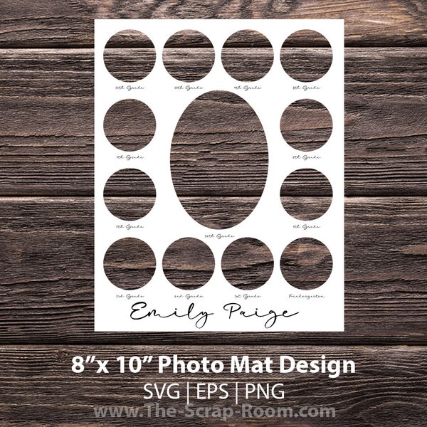 Digital Cut file for Collage Photo Mat, fits 8x10 picture frame, 13 pictures: photo mat png, school picture frame, school photos k-12