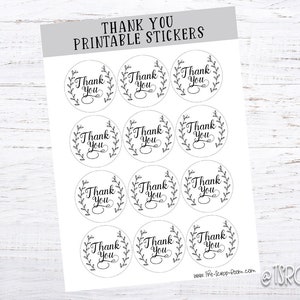 Printable Thank you stickers - PNG Print then cut friendly format - circle stickers - circle tags