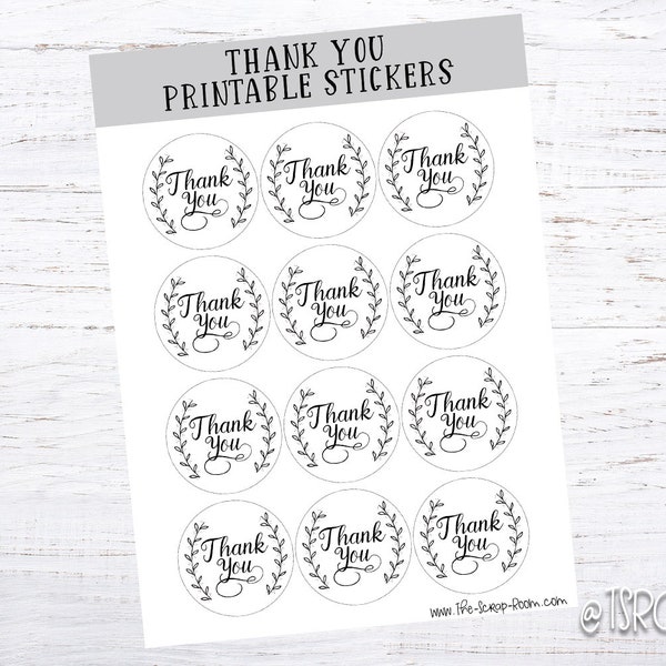 Printable Thank you stickers - PNG Print then cut friendly format - circle stickers - circle tags