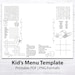 Printable Kid's Menu Template, Kid's Menu, Printable Menu, Activity ...