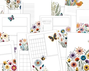 Bullet Planner printables bundle Embroidered Flowers Planner Kit planner inserts journal templates digital planner pages daily planner