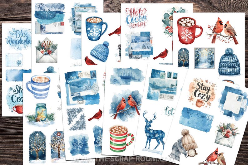 Blue Wonderland Christmas Junk Journal Kit Printable Winter Ephemera ...