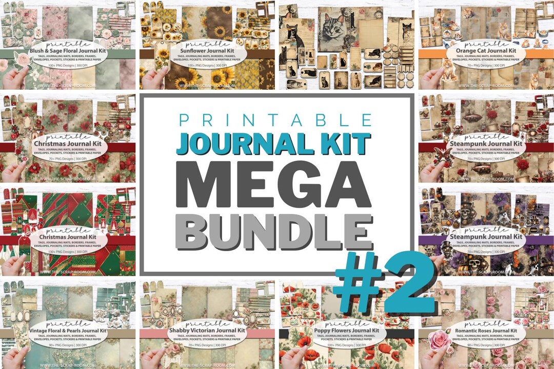 Printable Junk Journal Paper Craft Kit Mega Bundle 2: Digital Papers ...