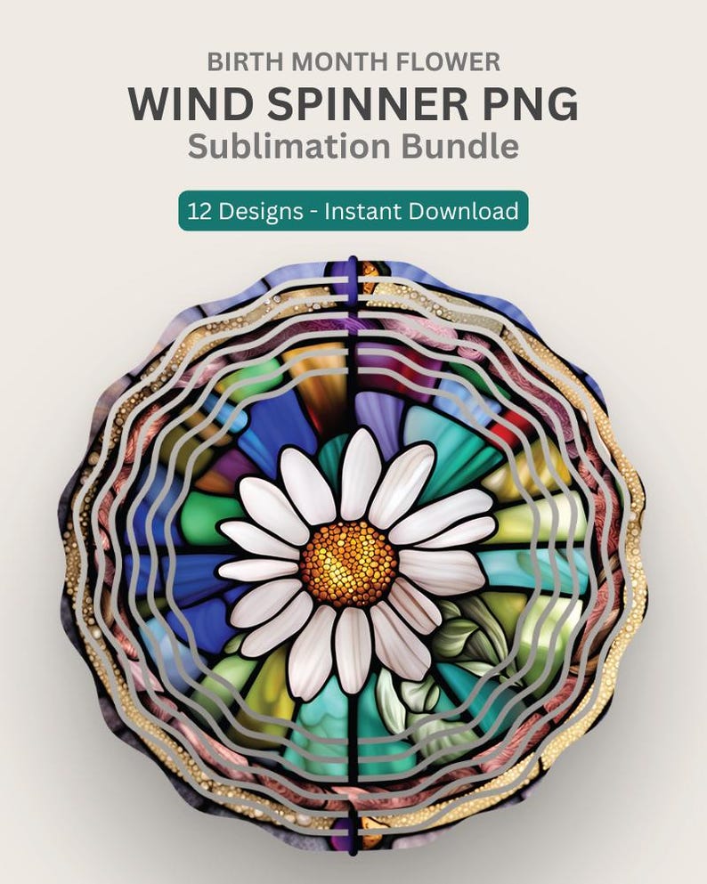 Flower Wind Spinner PNG Bundle Stained Glass Sublimation Designs Floral ...