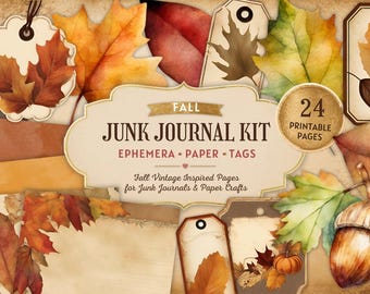Diario de otoño, efímeros de otoño, efímeros de otoño, kit de diario de otoño, páginas de diario de otoño, kit de diario de otoño imprimible, papeles de otoño vintage