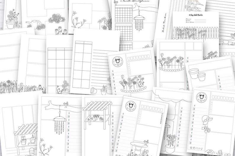 Printable Bullet Planner inserts kit: undated Doodle Planner Ult. Bundle, notion templates, adult coloring pages, templates, pages image 8