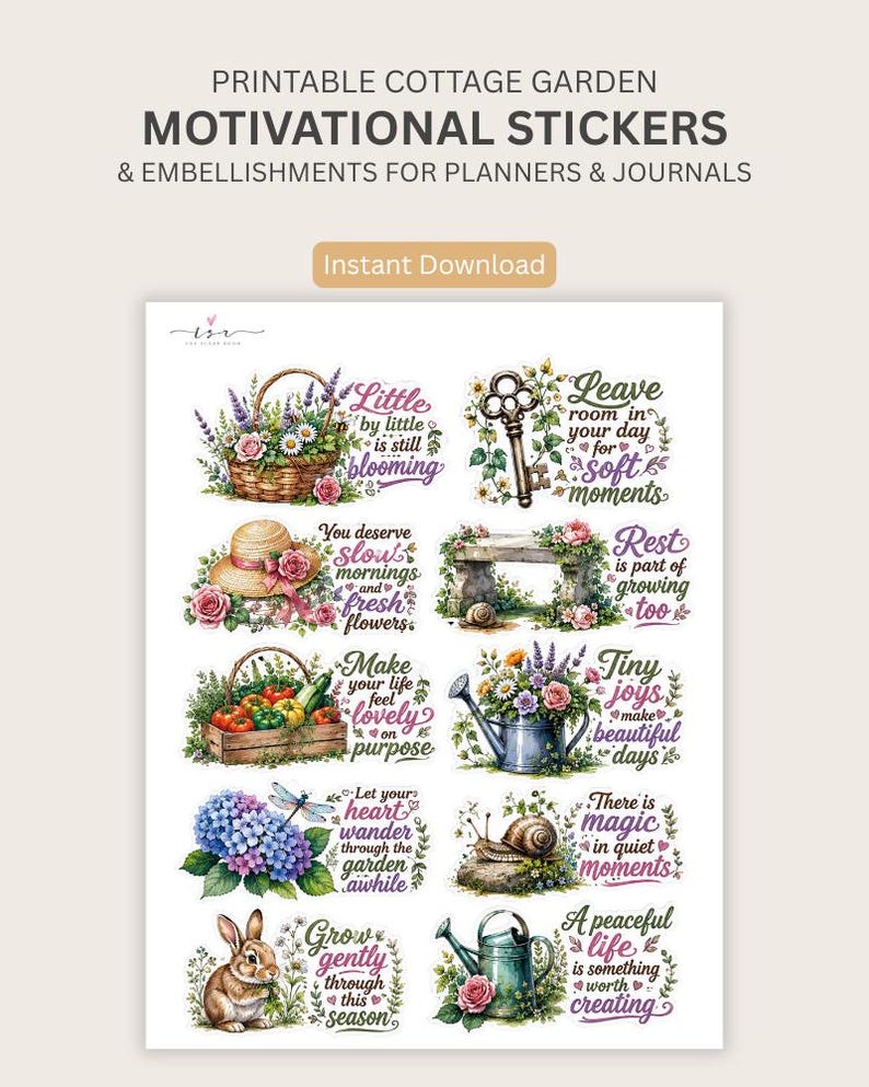 Motivational Cottagecore Planner Stickers Printable Planner Stickers ...