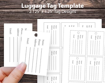 Luggage Hang Tag Template - 2 1/8" x 3 1/4" digital Tag template to create your own luggage tags for travel - pdf, png formats - 2.125x3.25"