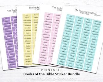 Printable Stickers, Books of the Bible, pastel stickers, bible stickers, daily devotional stickers, 4 color bundle set