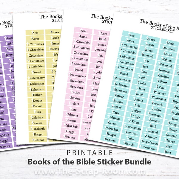 Printable Stickers, Books of the Bible, pastel stickers, bible stickers, daily devotional stickers, 4 color bundle set