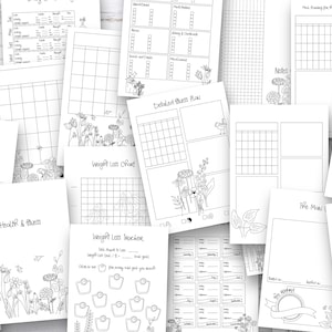 fitness journal printable planner inserts - printable journal planner pages for weight loss tracking, goal setting, wellness, meal planning, and exercise planning and tracking.