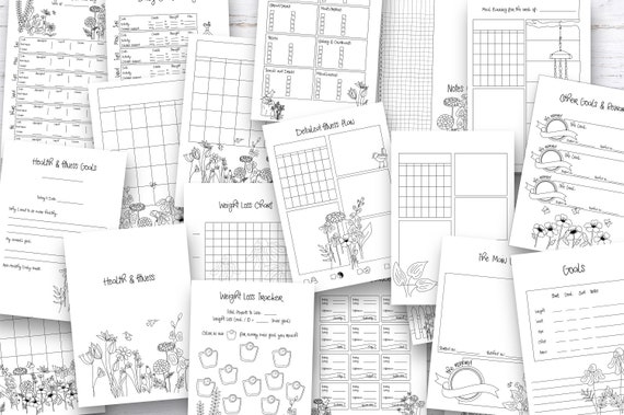 Digital Fitness Planner Printable Fitness Tracker Workout Planner Printable Weight Loss Tracker Wellness Planner Bundle