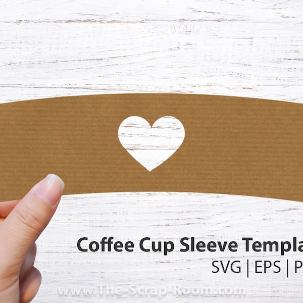 Coffee Cup Sleeve Template with Heart - SVG, EPS, PNG cut files to make your own paper sleeves for coffee cups
