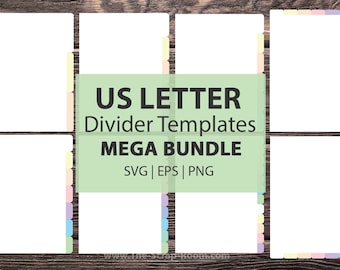 US Letter Dividers template svg png cut file Templates Mega Bundle DIGITAL 8.5" x 11" divider tabs blank divider template planner dividers