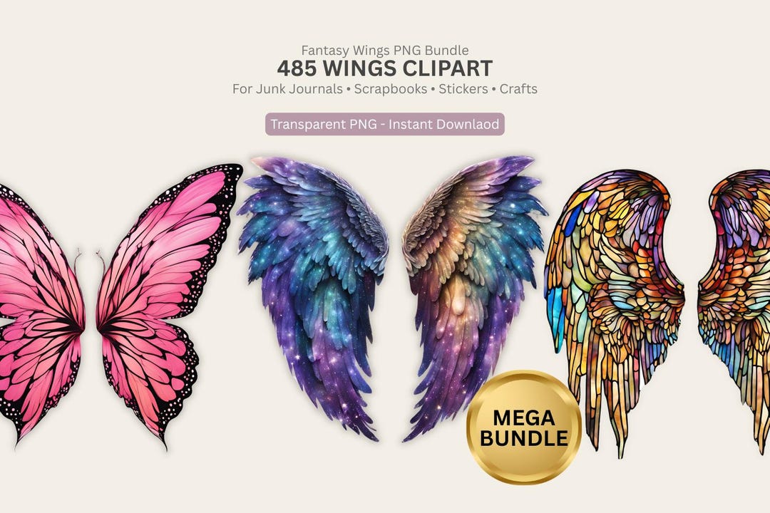 Fantasy Wings Clipart Bundle Angel Wings Png Fairy Wings Clipart Wings ...