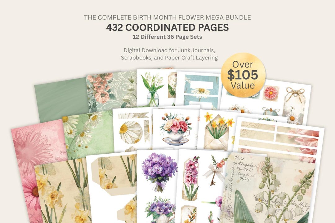 Floral Junk Journal Kit Mega Bundle Vintage Printable Ephemera ...