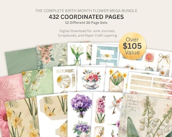 Floral Junk Journal Kit Mega Bundle Vintage Printable Ephemera Cottagecore Journal Pages Shabby Chic Paper Craft Collection