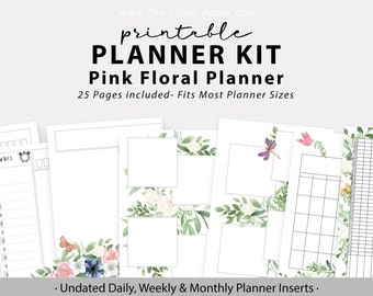 Floral Daily Planner, planner printables, Watercolor Floral Planner pages, undated planner, personal planner, organizer pages, journal