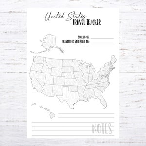 Druckbares Travel Tracker Arbeitsblatt für die USA (+ Washington DC) Farbe in Travel Tracker für Planer, Journals, Scrapbooks