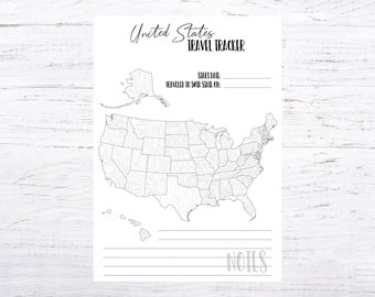 Printable United States Travel Tracker-BLANK- 50 State (+ Washington DC) color in worksheet for planners, journals & Scrapbooks