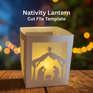Modèle de lanterne en papier pour crèche de Noël lanterne lumineuse de Noël fichier découpé artisanat en papier bricolage décoration de Noël cadeau religieux décoration d'intérieur chrétienne
