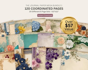 Vintage Floral Paper Printable Scrapbook Paper Digital Paper Pack Botanical Scrapbook Paper Junk Journal Paper PNG