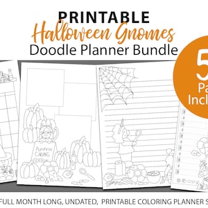 Halloween planner inserts, coloring planner pages with halloween doodles, undated fall planner, october journal, autumn planner inserts