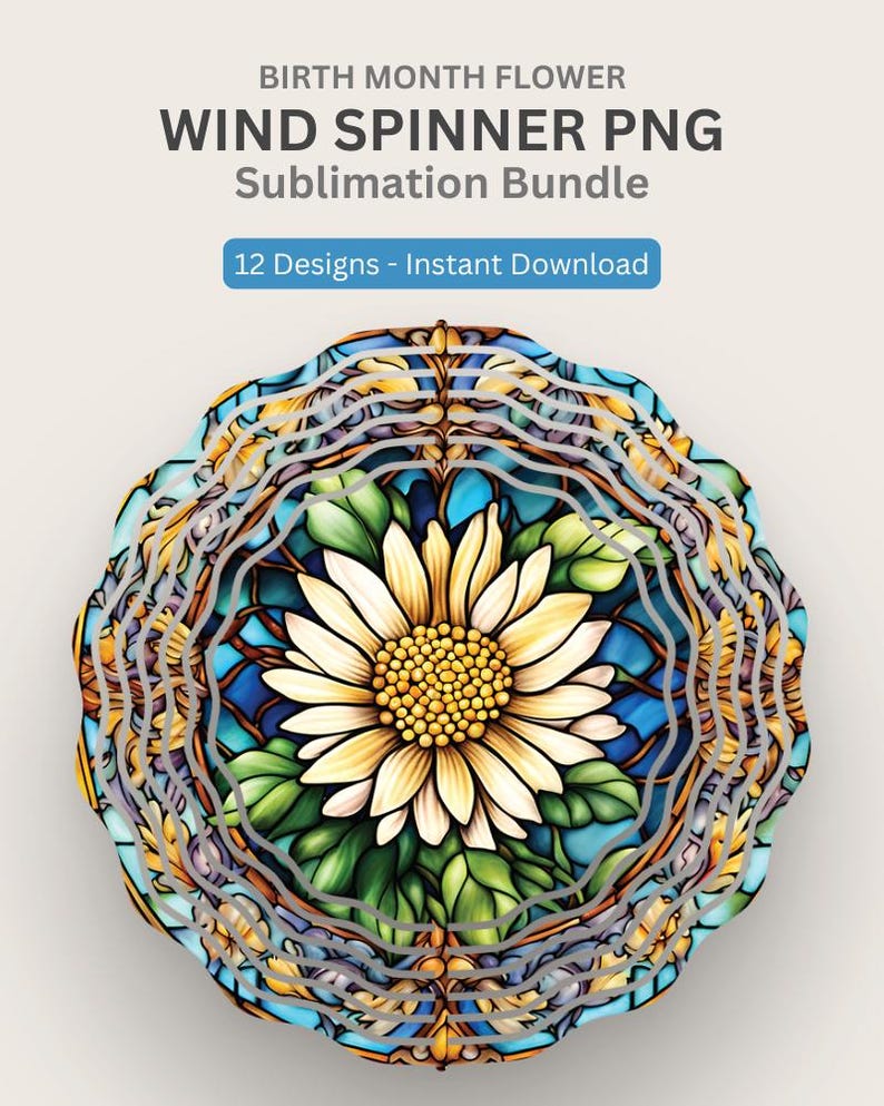 Flower Wind Spinner PNG Bundle Stained Glass Sublimation Designs Floral ...