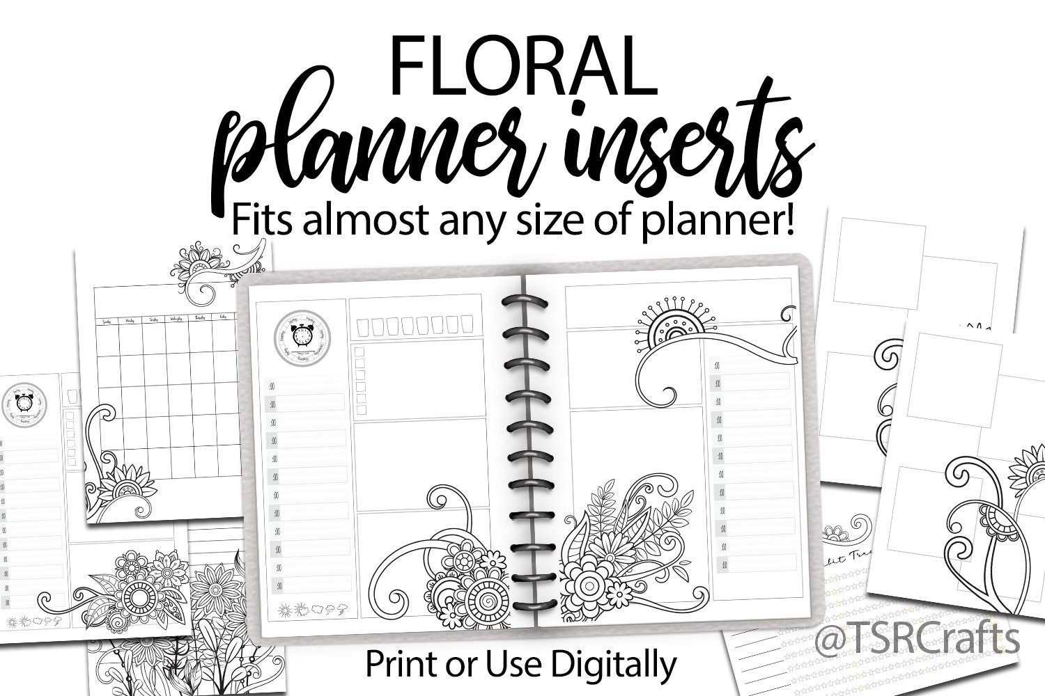 NEW calendars... printable coloring pages for adults with daily schedule Flourish Doodle Planner  Floral Doodle Planner Bundle #2