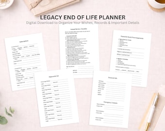 End of Life Printable Planner Bundle Legacy Planning Workbook Funeral Wishes Organizer Memory Journal Estate Planning Binder