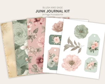 Junk Journal Kit Vintage Floral Ephemera Printable Cottagecore Journal Pages Shabby Chic Paper Craft Collection