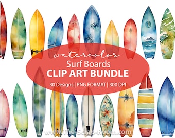 Paquete de imágenes prediseñadas PNG de tablas de surf, diseños PNG de imágenes prediseñadas de acuarela, imágenes prediseñadas de playa en acuarela, playa PNG, tablas de surf, surf, surfista