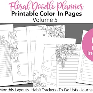Floral Doodle Coloring Planner #5 printable floral planner coloring pages  weekly & month layouts habit trackers ToDo Lists Journaling