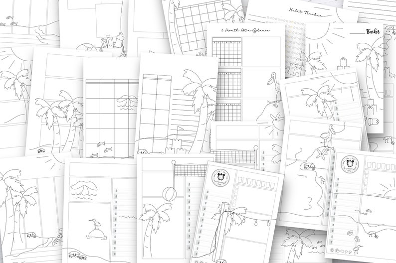 Printable Bullet Planner inserts kit: undated Doodle Planner Ult. Bundle, notion templates, adult coloring pages, templates, pages image 3